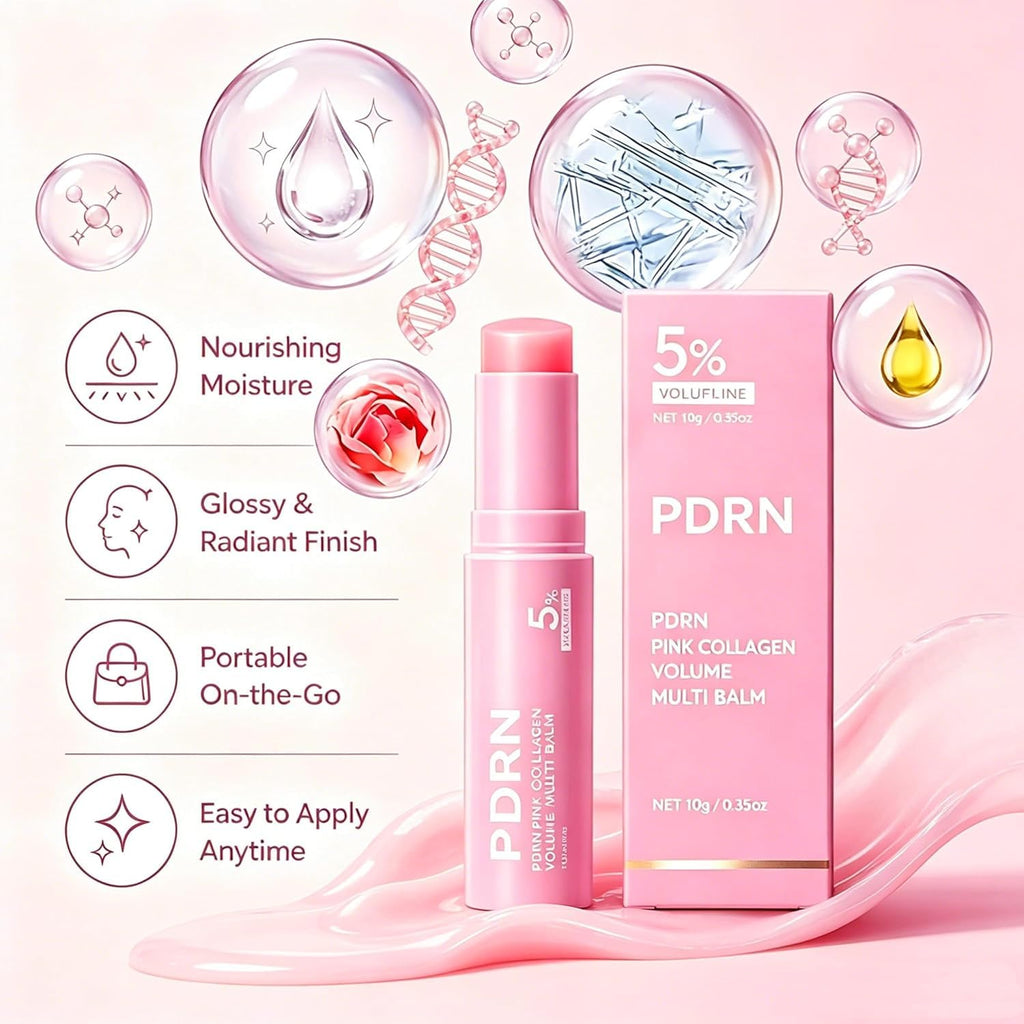 PDRN Pink Collagen Volume Multi Balm Stick - Volufiline, PDRN, NAD, Collagen, Face & Body Balm for Under-Eyes, Neck, Forehead, Smile Lines, Lips, Plumping, Radiance, Line Care (1PC)
