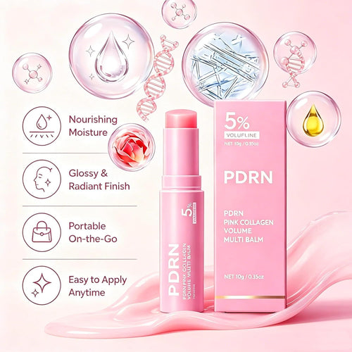 PDRN Pink Collagen Volume Multi Balm Stick - Volufiline, PDRN, NAD, Collagen, Face & Body Balm for Under-Eyes, Neck, Forehead, Smile Lines, Lips, Plumping, Radiance, Line Care (1PC)